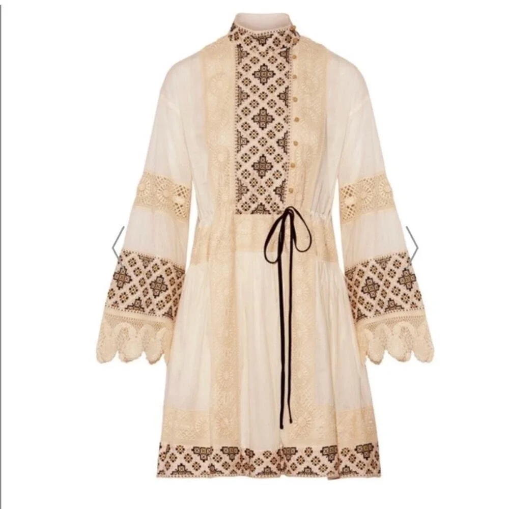 Tory Burch Carlotta Lace Trimmed Embroidered Cotton Voile Mini Dress Prairie 8